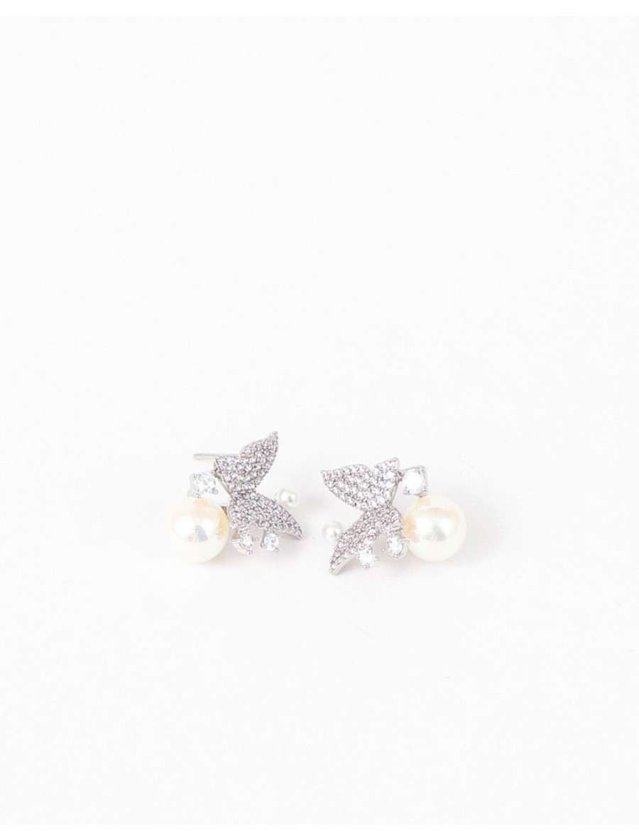 Femmes Strass Bijoux En Plaque Or | Boucles D'Oreilles A Perle Papillon