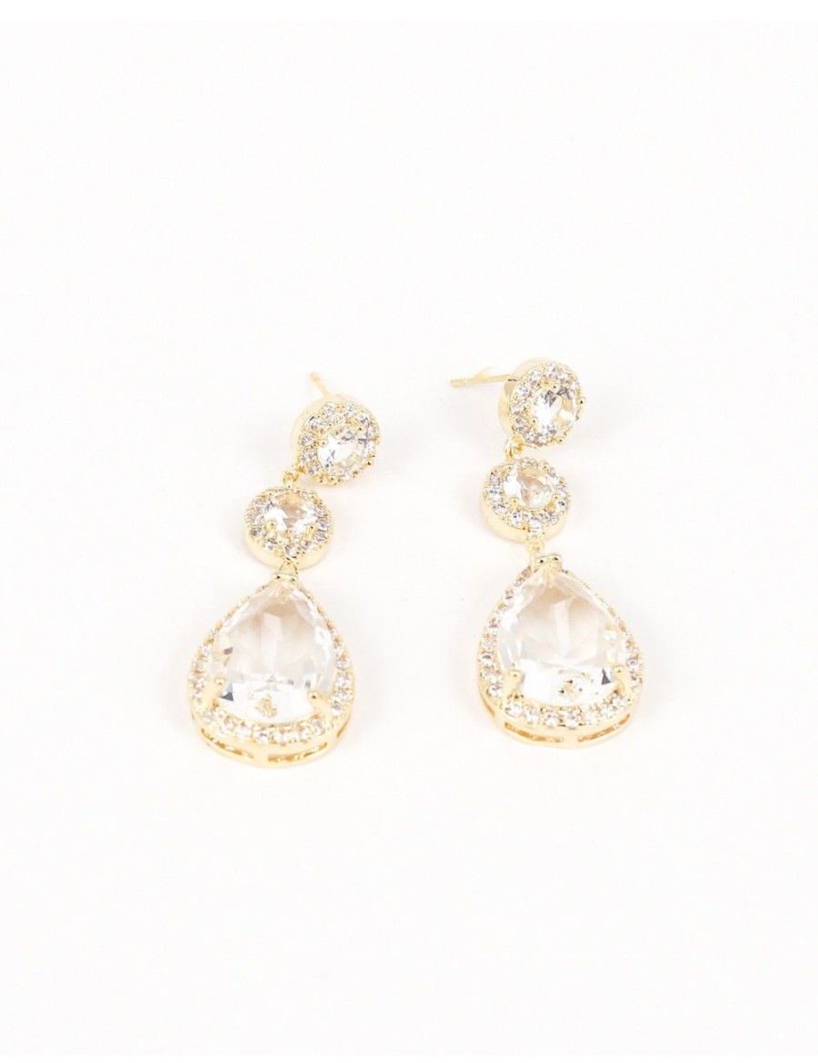 Femmes Strass Bijoux En Plaque Or | Boucles D'Oreilles En Forme De Goutte D'Eau