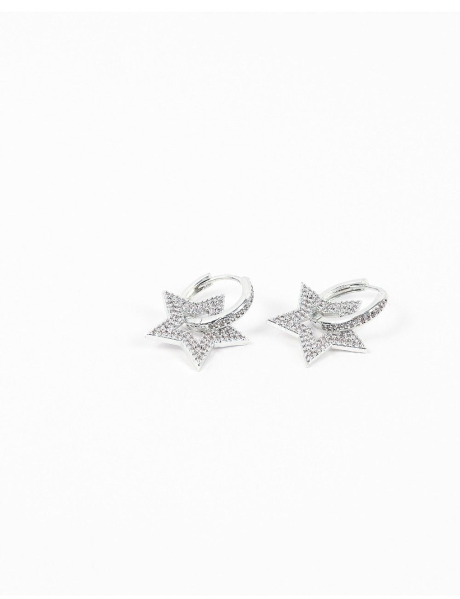 Femmes Strass Bijoux En Plaque Or | Creoles Star Argentees