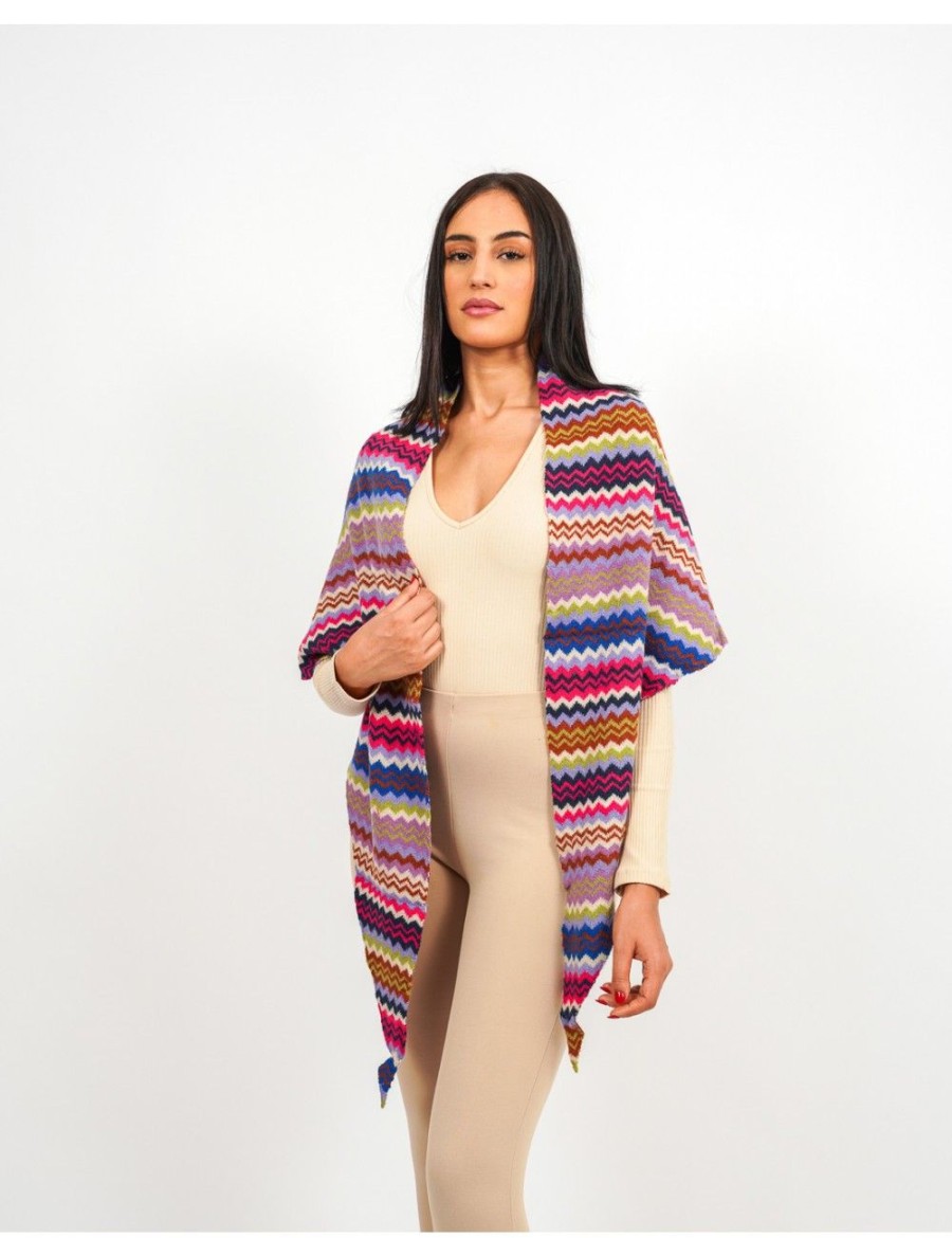 Femmes Strass Ponchos / Capes | Chale En Maille Texturee Multi Couleurs