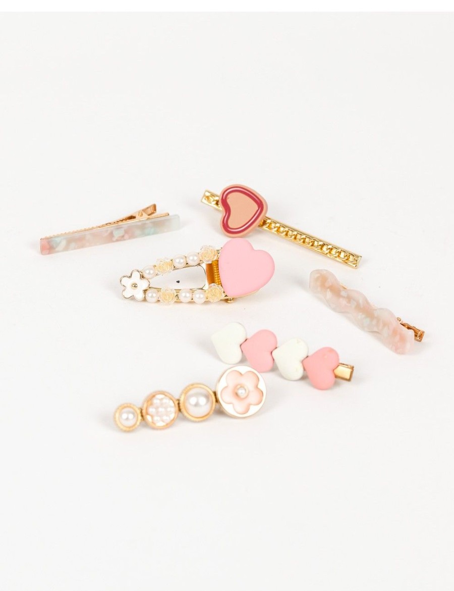 Accessoires Divers Strass Barrettes & Pinces Cheveux | Ensemble De 5 Barrettes A Coeur