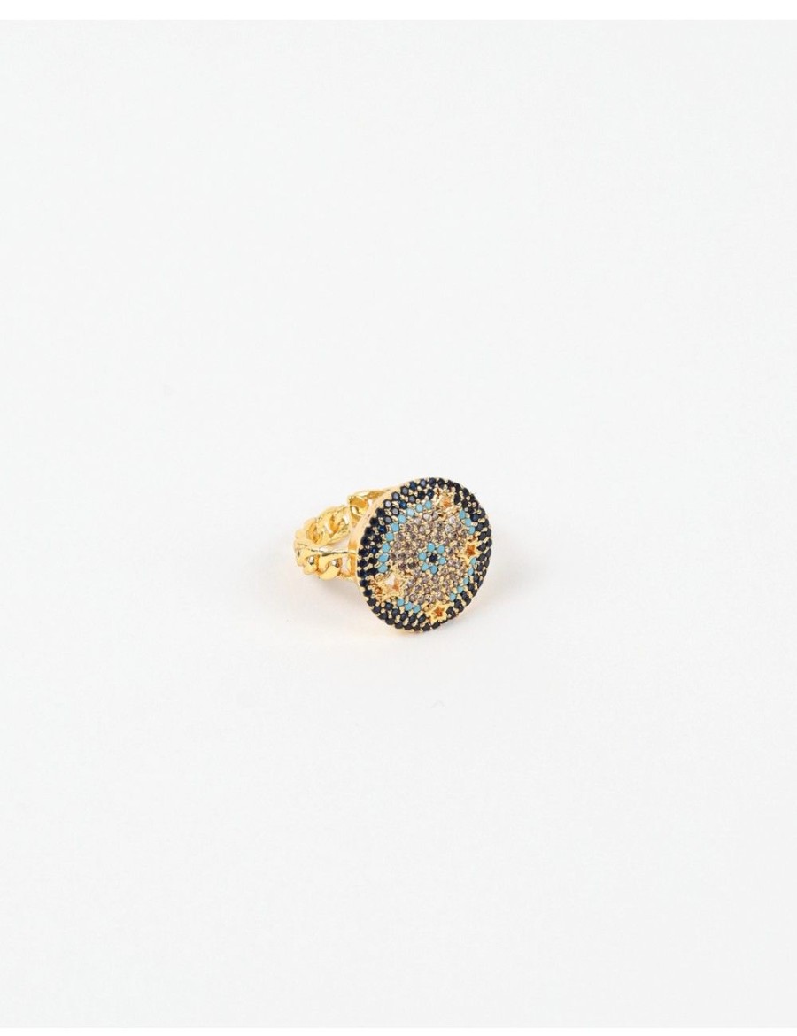 Femmes Strass Bijoux En Plaque Or | Bague Oeil Bleu Reglable