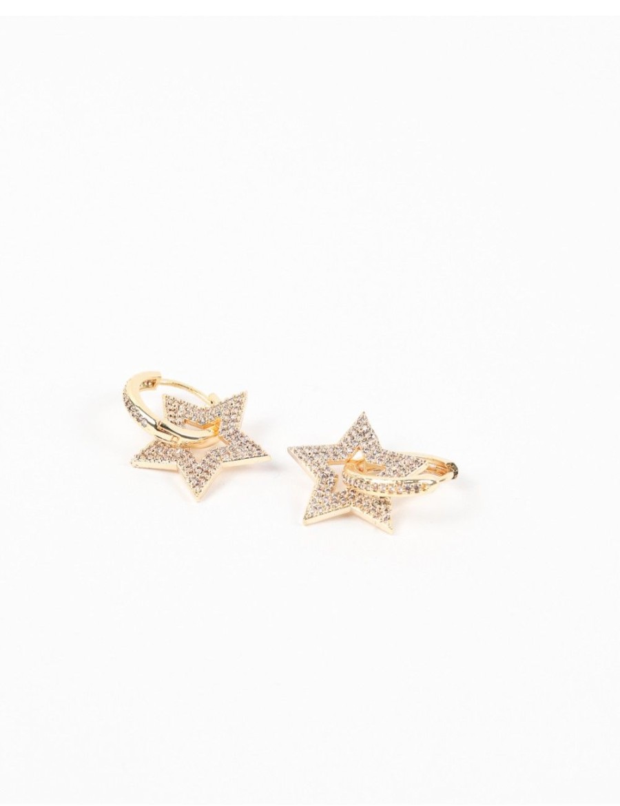 Femmes Strass Bijoux En Plaque Or | Mini Creoles Star A Strass