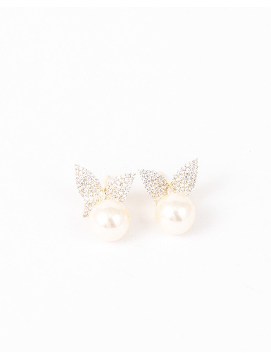 Femmes Strass Bijoux En Plaque Or | Boucles D'Oreilles Papillon A Perles