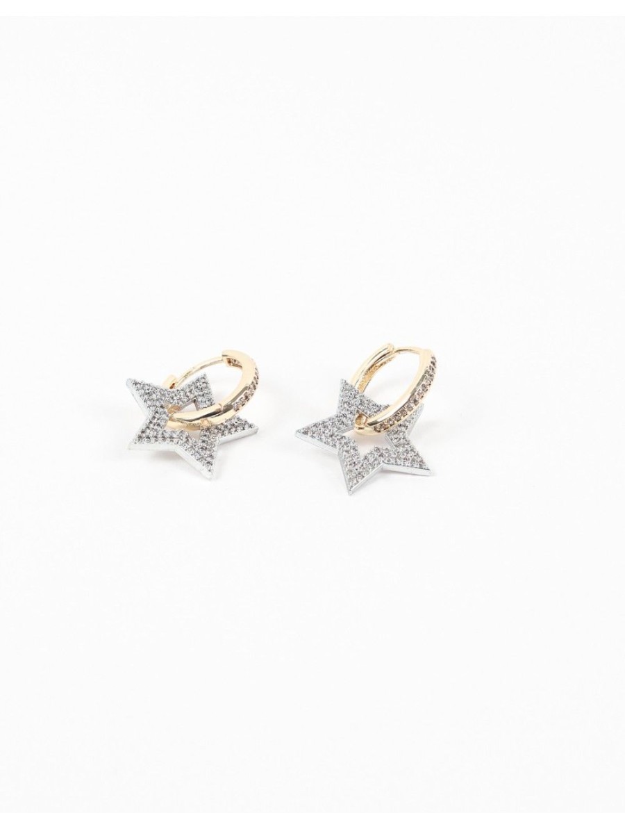 Femmes Strass Bijoux En Plaque Or | Mini Creoles Star